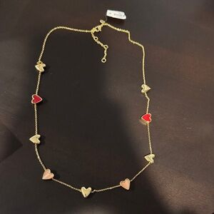 Talbots Gold Necklace with Red and Pink Heart Charms